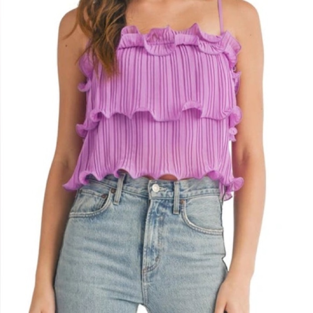 Lush Purple Ruffle Pleated Wire Hem‎ Crop Top women’s size medium, NWT